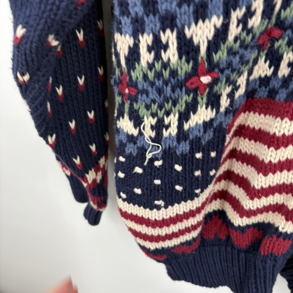 Vintage Northern Isles Hand Knit Sweater XLarge USA Patchwork 90s American Flag - Picture 7 of 10